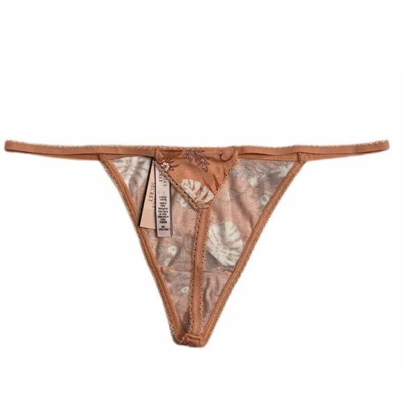 Victorias Secret Pink Supersoft Cotton Picot V string Panty floral peach Large - Picture 2 of 2